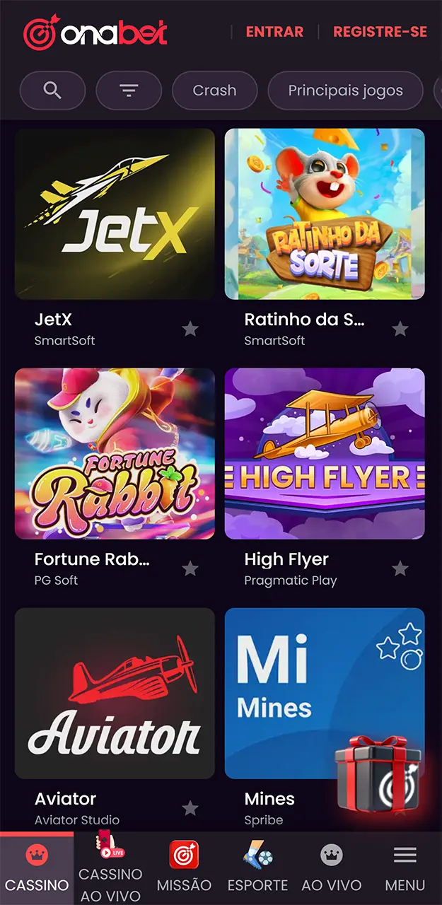 Jogue os jogos mais populares no aplicativo Onabet.