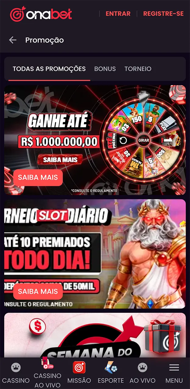 Recarregue sua conta e ganhe bônus no aplicativo Onabet.