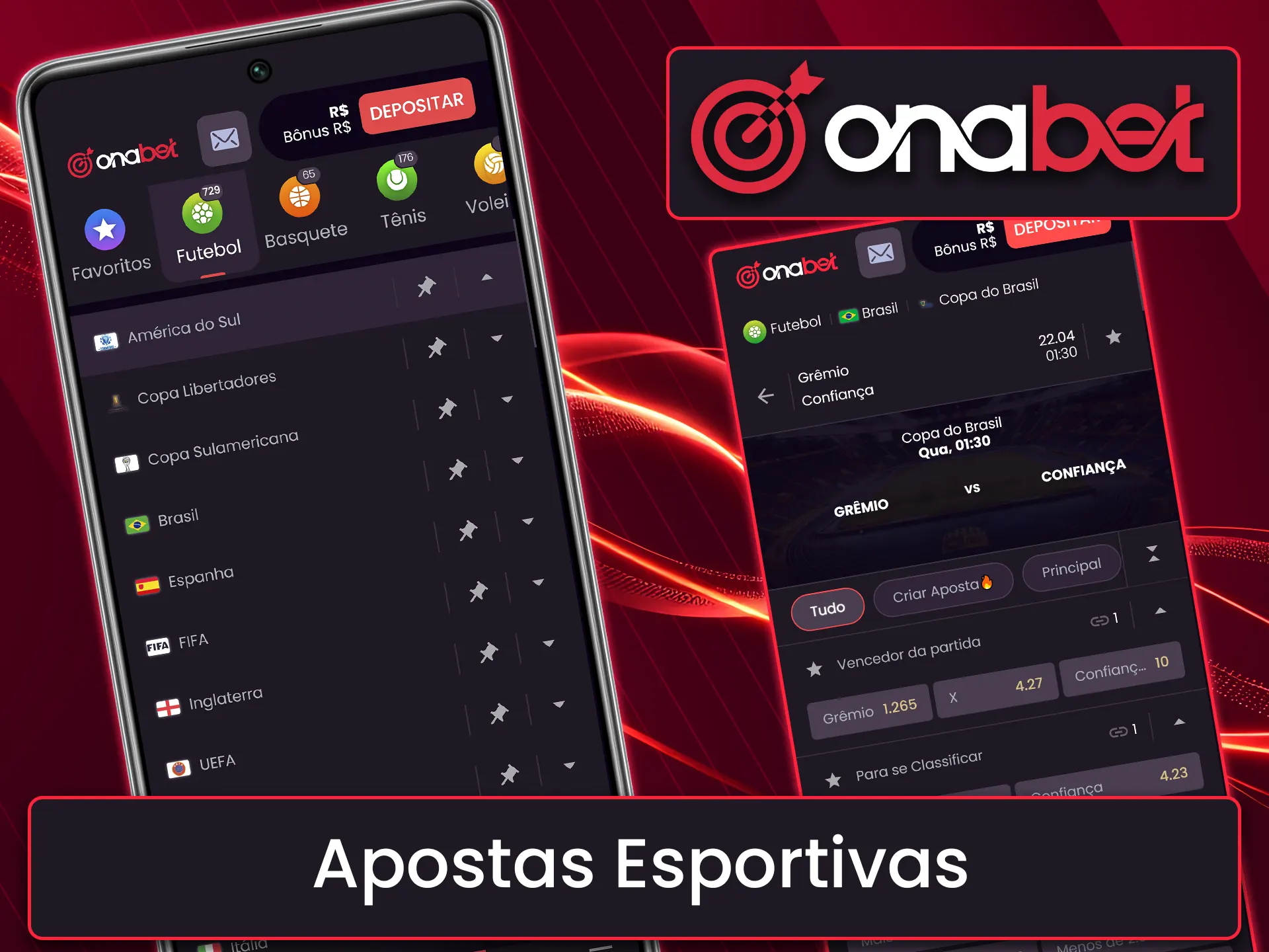 Explore os mercados de futebol, basquete e outros esportes diretamente no aplicativo Onabet.