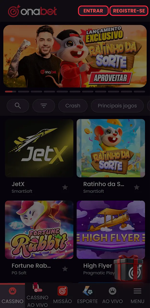 Entre na sua conta existente ou crie uma nova para jogar no app da Onabet.