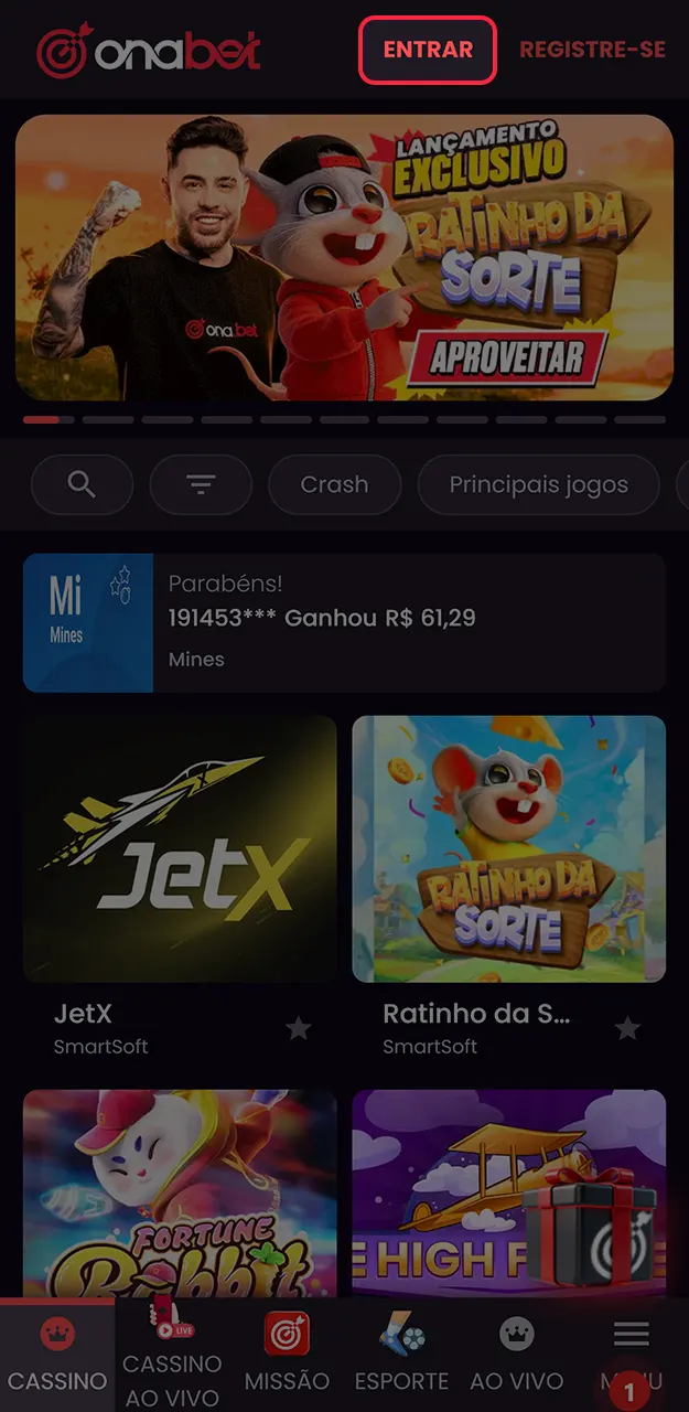 Selecione a opção de login na página inicial para acessar a Onabet.