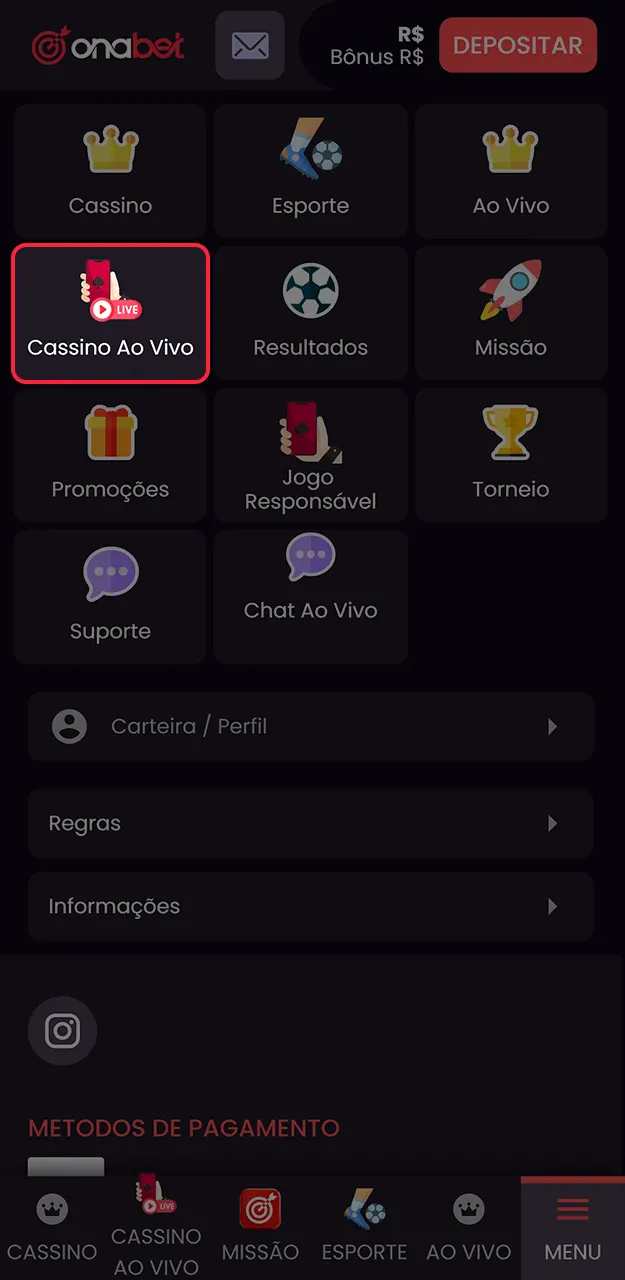 Conheça a ampla variedade de jogos ao vivo na Onabet.