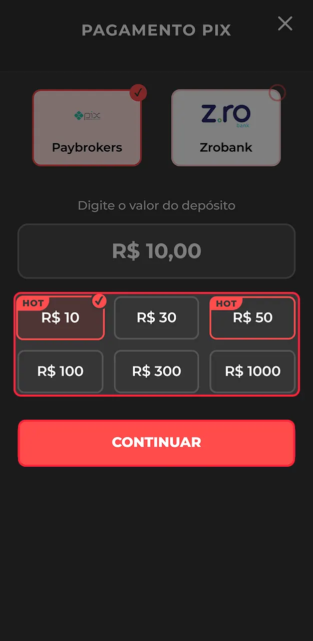 Defina a quantia que deseja depositar para jogar na Onabet.