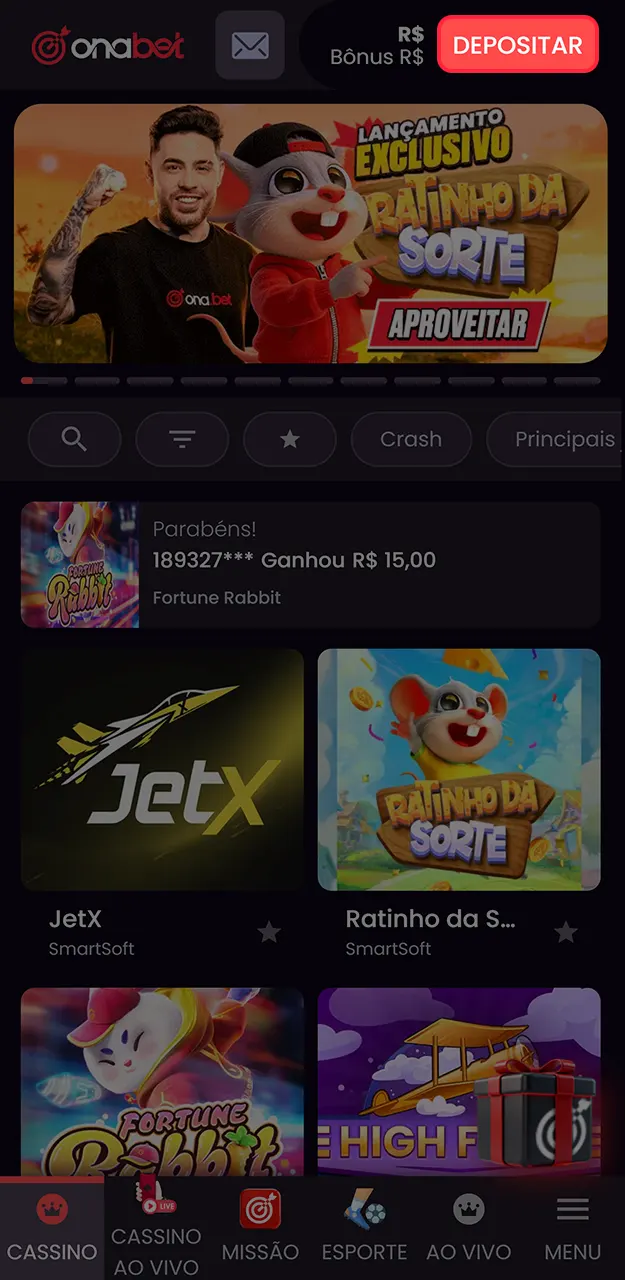 Localize o menu financeiro para carregar o seu saldo na Onabet.