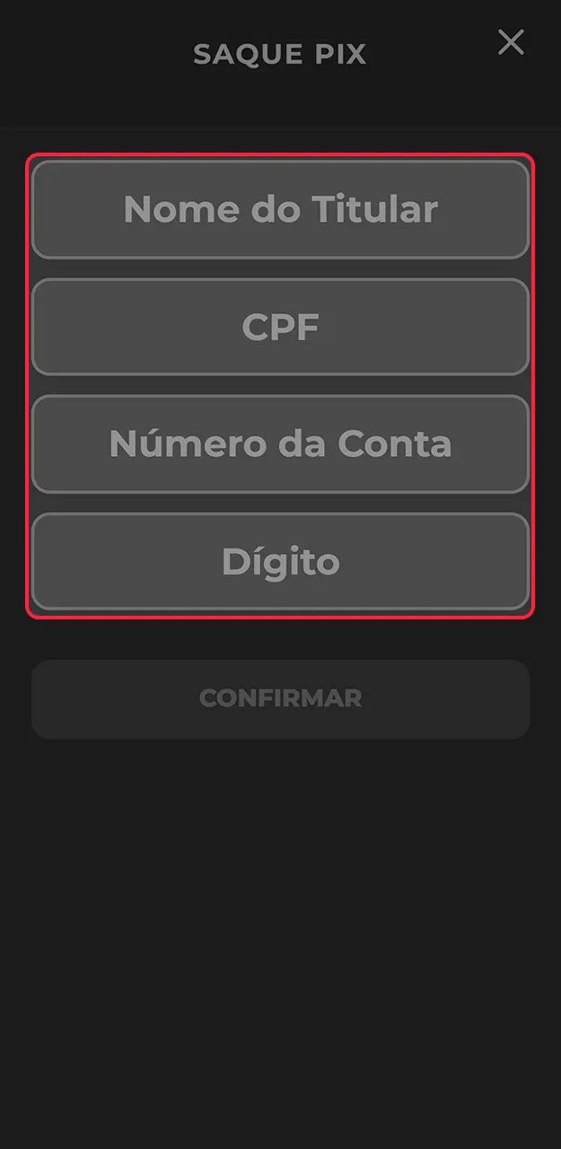 Insira suas informações financeiras para validar o resgate na Onabet.