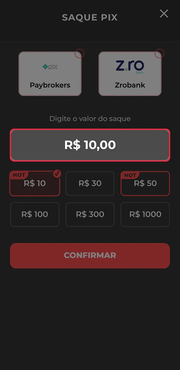 Digite o montante que você pretende sacar do seu balanço na Onabet.