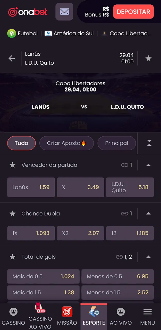 Selecione as melhores odds e mercados de futebol para seu palpite na Onabet.