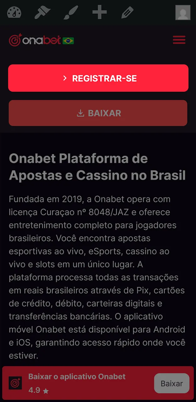 Crie uma nova conta no Onabet e comece a jogar.