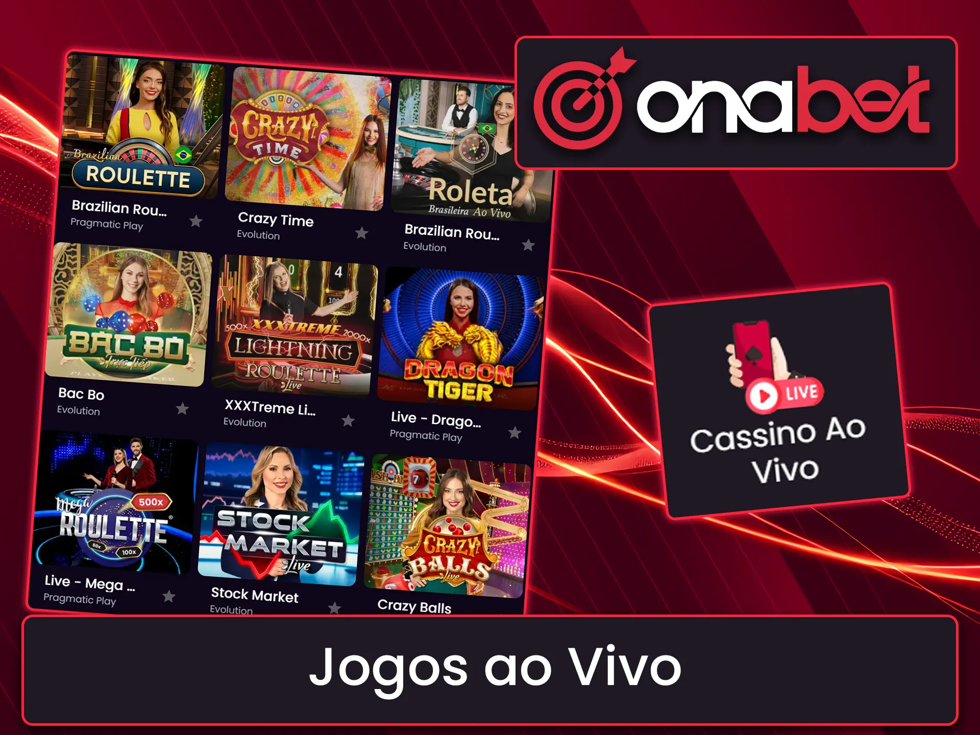 Participe das mesas com dealers reais no cassino ao vivo da Onabet.