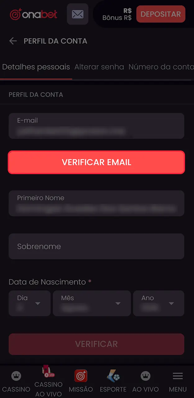 Confirme seu perfil para jogar na Onabet.