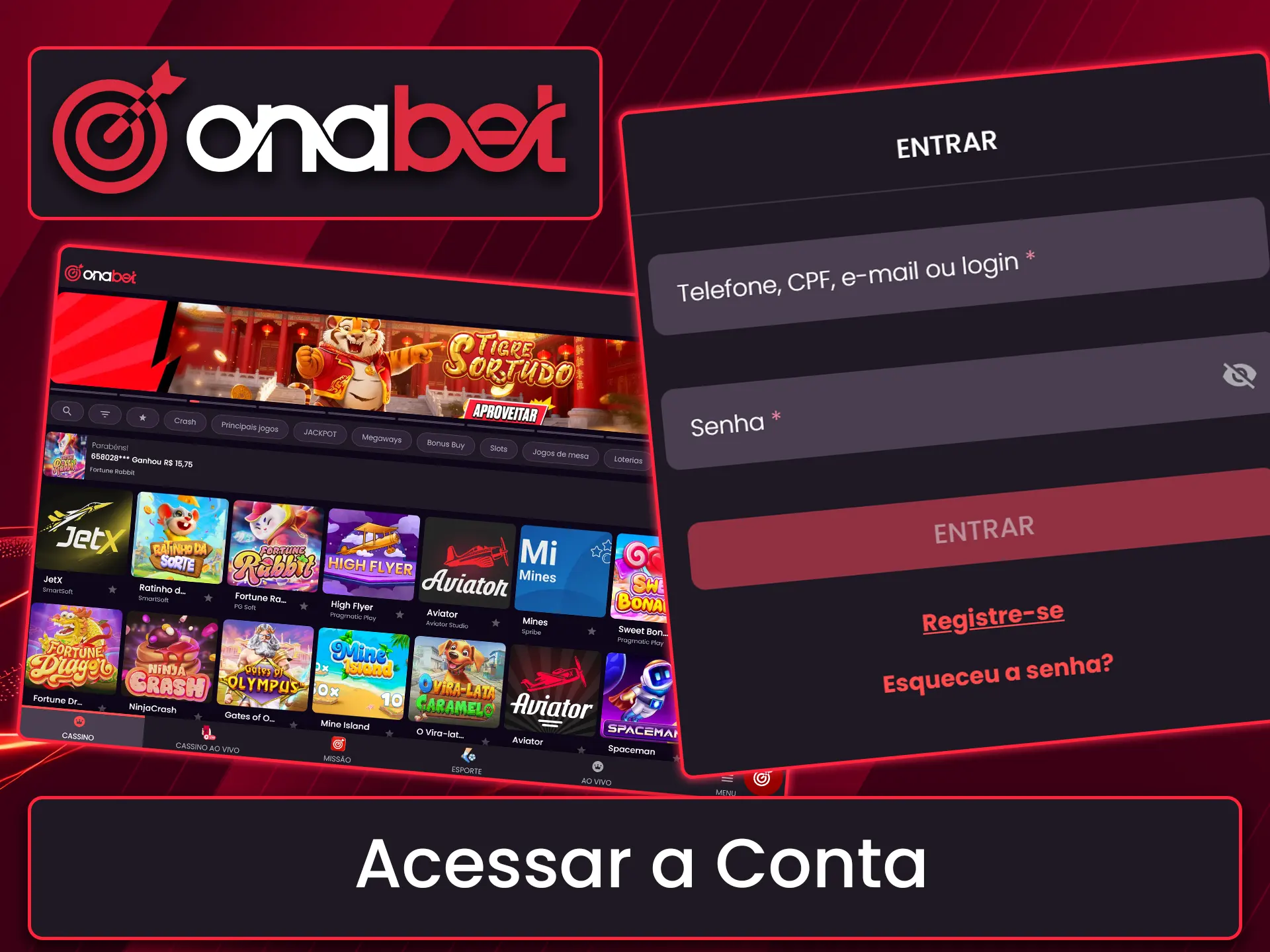 Escolha o seu método de entrada preferido para gerenciar seu perfil na Onabet.