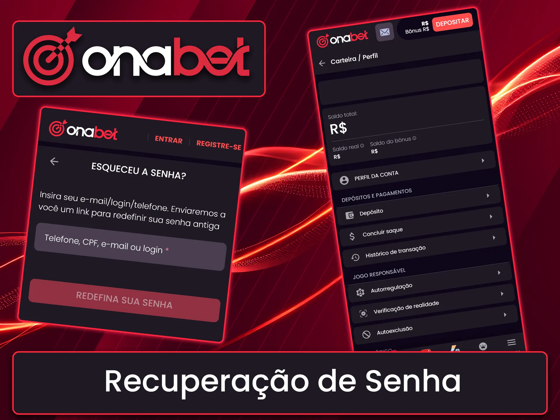 Siga as instruções para redefinir sua credencial e recuperar o acesso à Onabet.