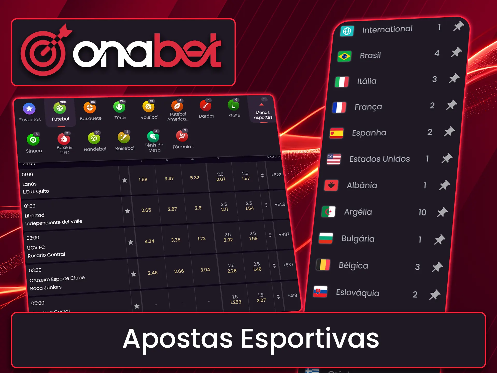 Confira as odds competitivas e os eventos disponíveis para apostar na Onabet.