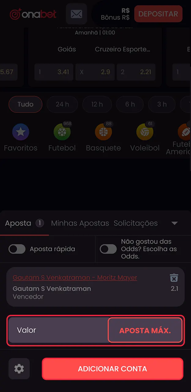 Indique o valor da aposta no tênis e acompanhe o resultado na Onabet.
