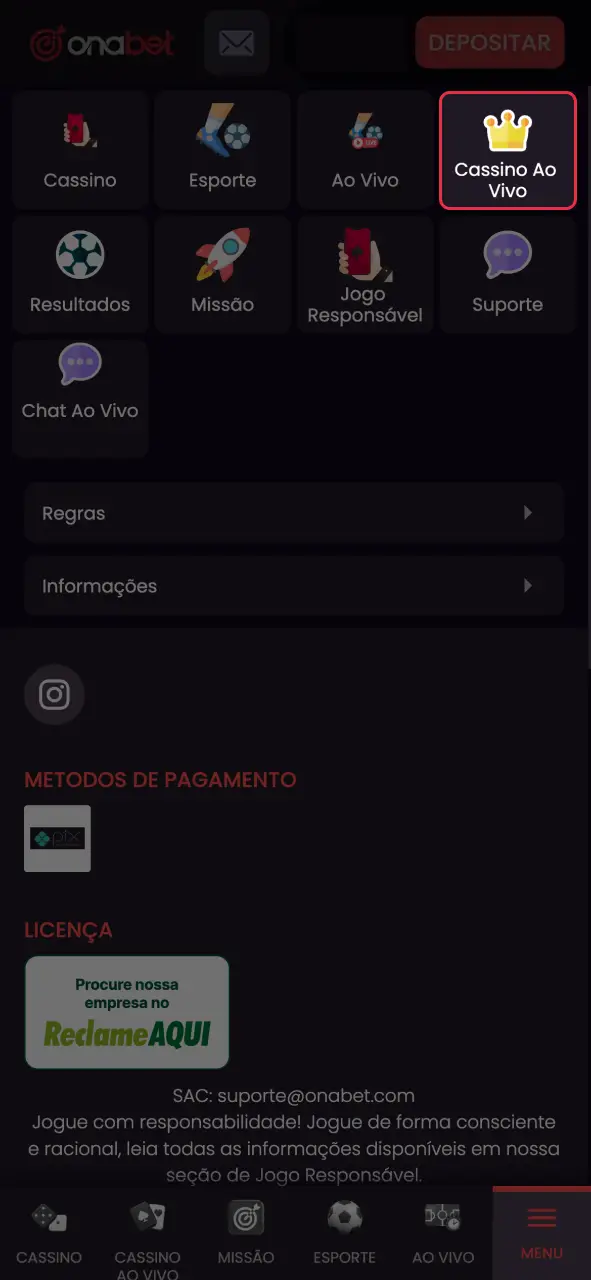 Conheça a ampla variedade de jogos ao vivo na Onabet.