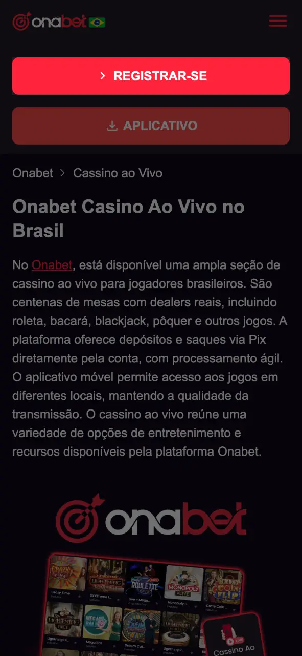 Siga as orientações para interagir com dealers reais e apostar na Onabet.