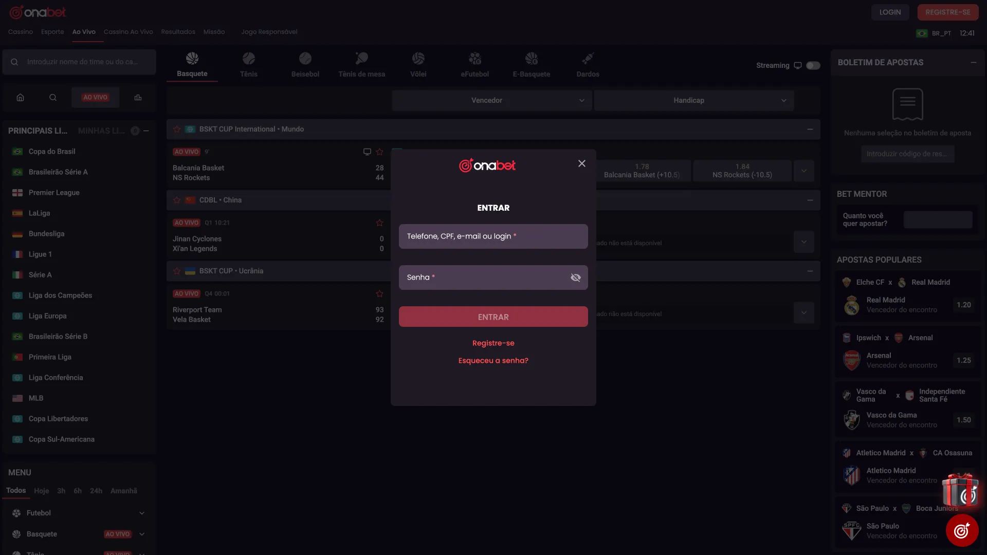 Processo de login no aplicativo Onabet, com preenchimento de e-mail e senha de acesso.