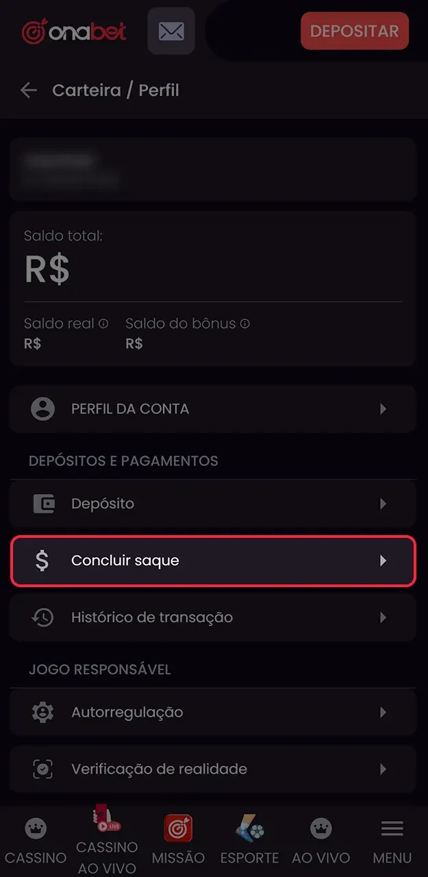 Acesse o painel de retiradas para solicitar o seu dinheiro na Onabet.