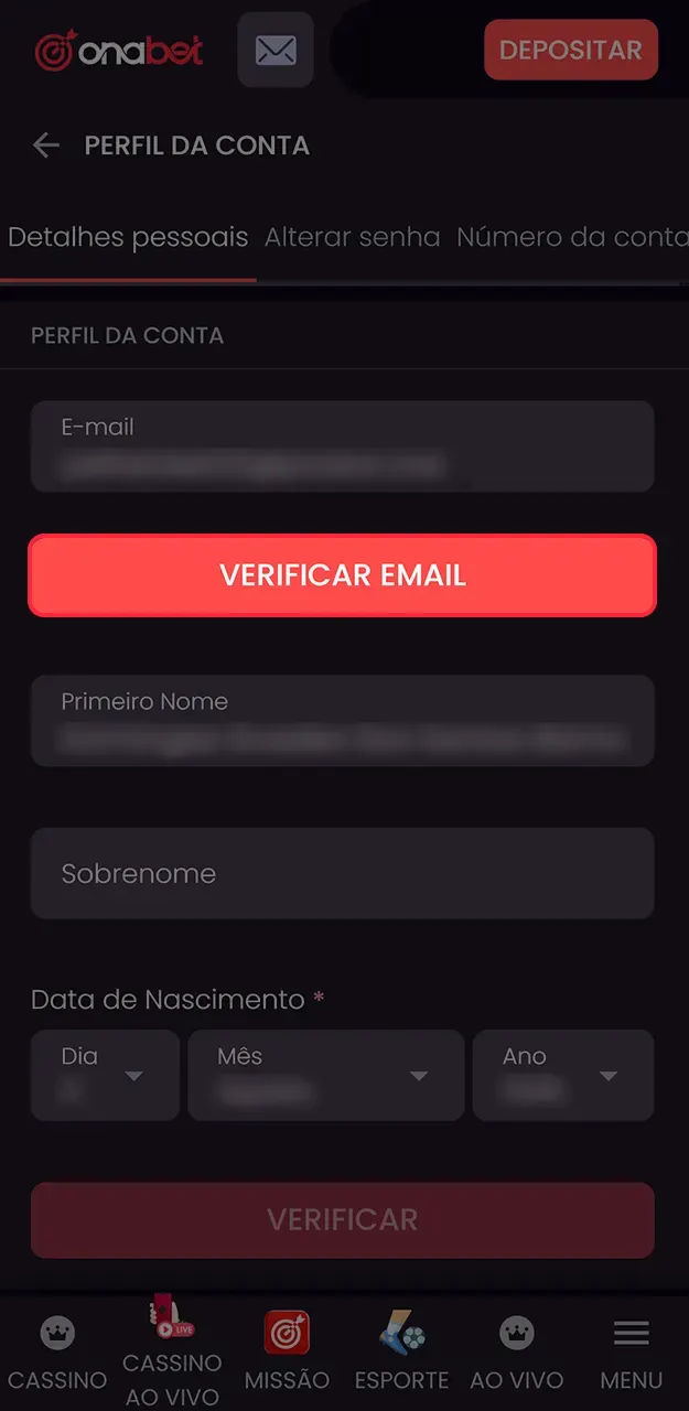 Confirme seu perfil para jogar na Onabet.