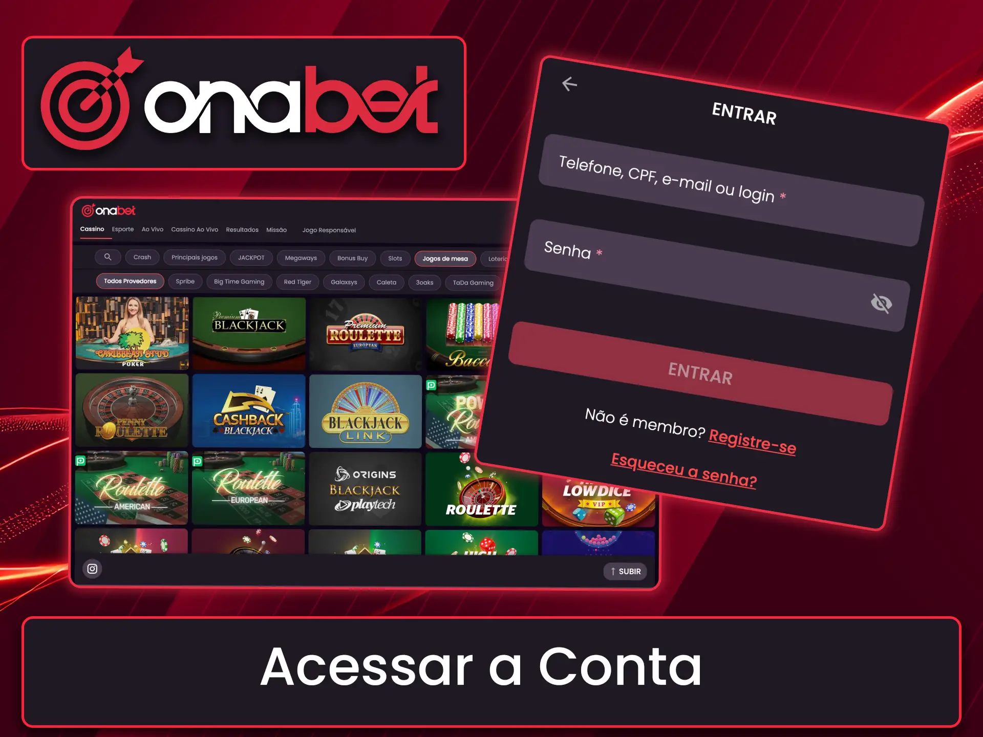 Escolha o seu método de entrada preferido para gerenciar seu perfil na Onabet.